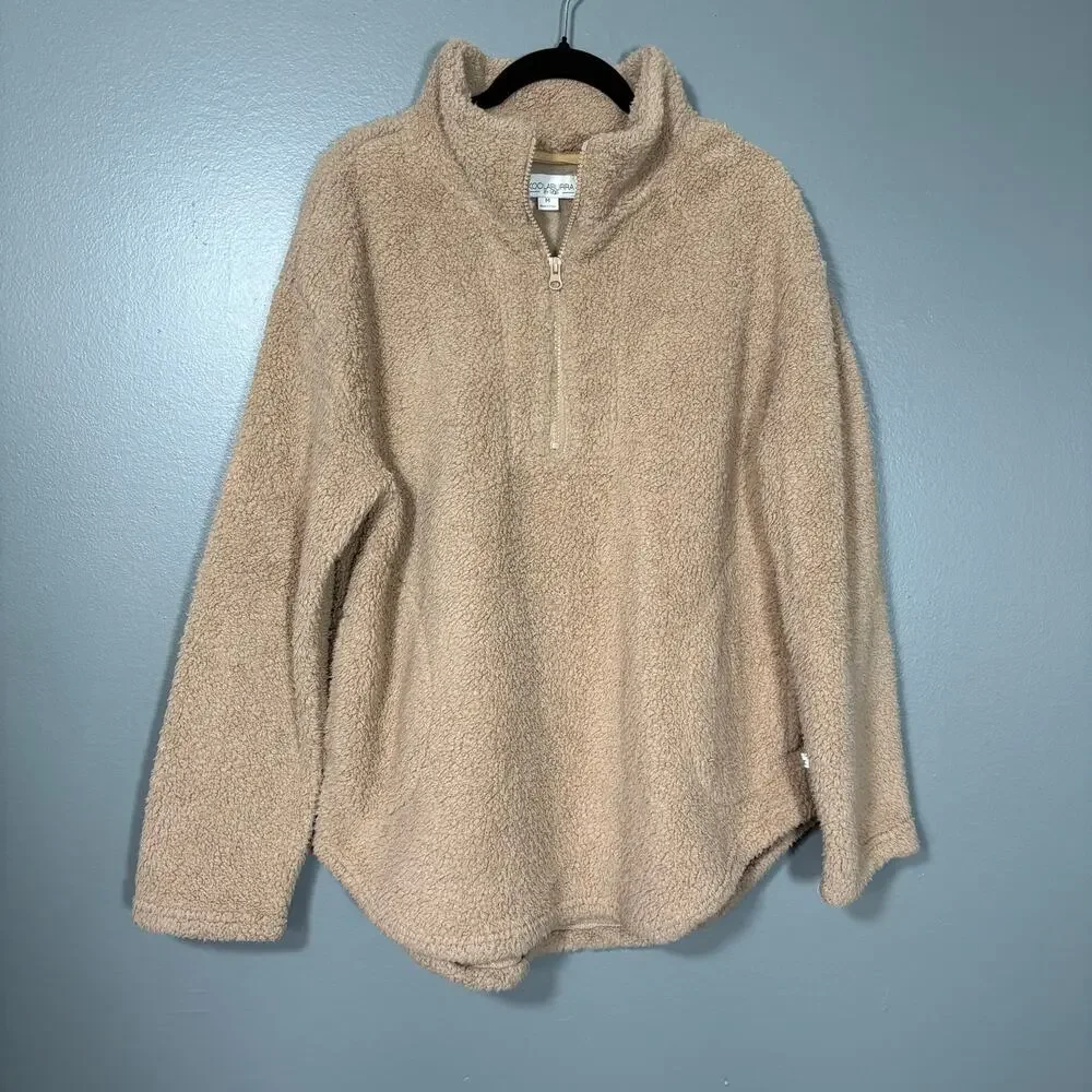 Koolaburra By UGG Woman's Tan Teddy Sherpa Quarter Zip Jacket - Size Medium